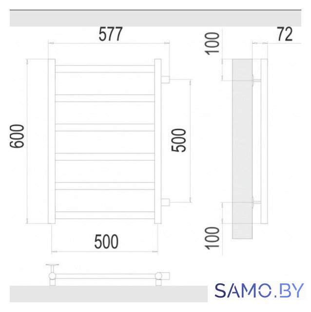 Полотенцесушитель TERMINUS Аврора П6 500x600 (с боковым подключением 500, RAL 9005) - Изображение №2 — Интернет-магазин samo.by