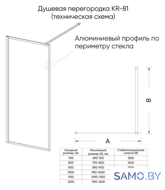 Душевая стенка Veconi 100x200 KR81B-100-01-C8 (стекло прозрачное/черный) - Изображение №5 — Интернет-магазин samo.by