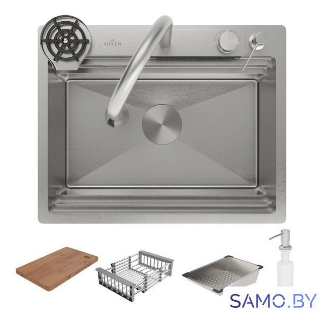 Кухонная мойка Roxen Stage Plus 560250-60 многофункциональная 8 в 1 (60*48/сатин) - Изображение №3 — Интернет-магазин samo.by