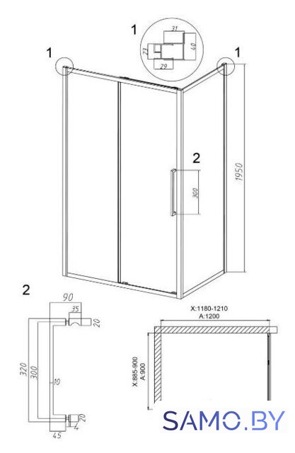 Душевой уголок Grossman Cosmo 120x90x195 120.K33.02.1290.21.10 (черный матовый/тонированное стекло) - Изображение №10 — Интернет-магазин samo.by
