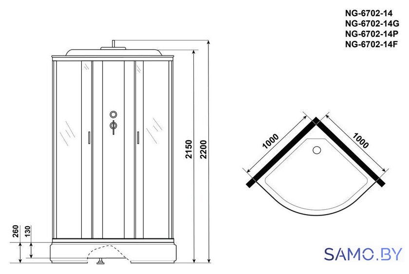 Душевая кабина Niagara NG-6702-14P 100x100x215 - Изображение №3 — Интернет-магазин samo.by
