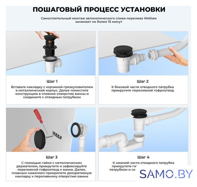 Сифон Wellsee Useful Extras 231914000 (белый/матовый черный) - Изображение №7 — Интернет-магазин samo.by