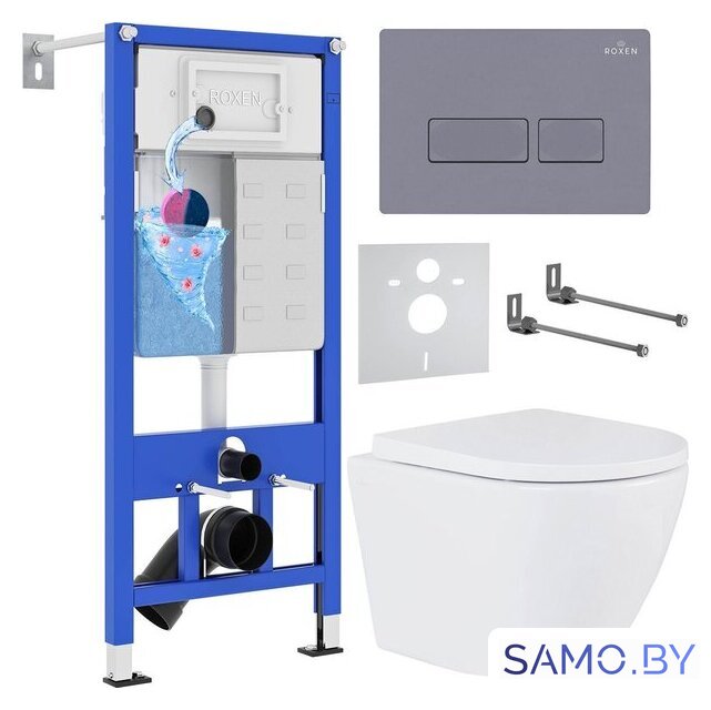 Унитаз подвесной Roxen Antares 530185-02 в комплекте с инсталляцией StounFix Dual Fresh 6 в 1 966774 (кнопка: серый гранит) - Изображение №1 — Интернет-магазин samo.by