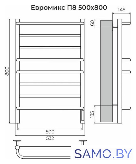 Полотенцесушитель TERMINUS Евромикс П8 500x800 (RAL 9003, Quick Touch) - Изображение №3 — Интернет-магазин samo.by