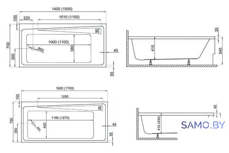 Ванна Polimat Elza 170x75 (c ножками) - Изображение №3 — Интернет-магазин samo.by