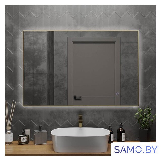  Roxen Зеркало Frida c подсветкой 510215-120 (120x70) в тонком металлическом профиле в цвете брашированное золото - Изображение №4 — Интернет-магазин samo.by