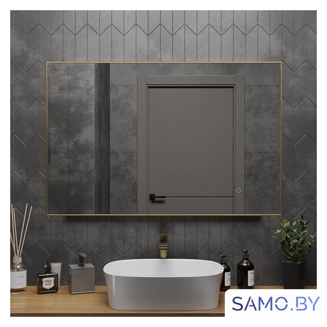  Roxen Зеркало Frida c подсветкой 510215-120 (120x70) в тонком металлическом профиле в цвете брашированное золото - Изображение №2 — Интернет-магазин samo.by