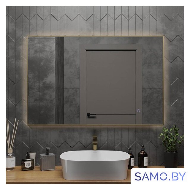  Roxen Зеркало Frida c подсветкой 510215-120 (120x70) в тонком металлическом профиле в цвете брашированное золото - Изображение №3 — Интернет-магазин samo.by