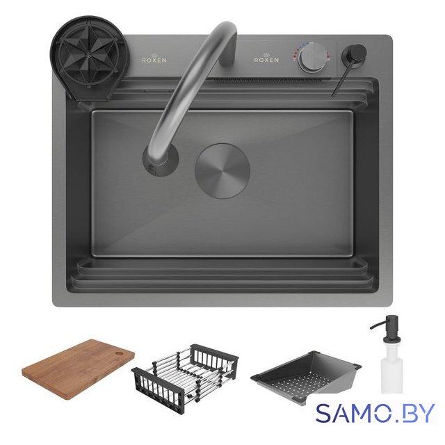 Кухонная мойка Roxen Stage Plus 560250-60B многофункциональная 8 в 1 (60*48/графит) - Изображение №3 — Интернет-магазин samo.by
