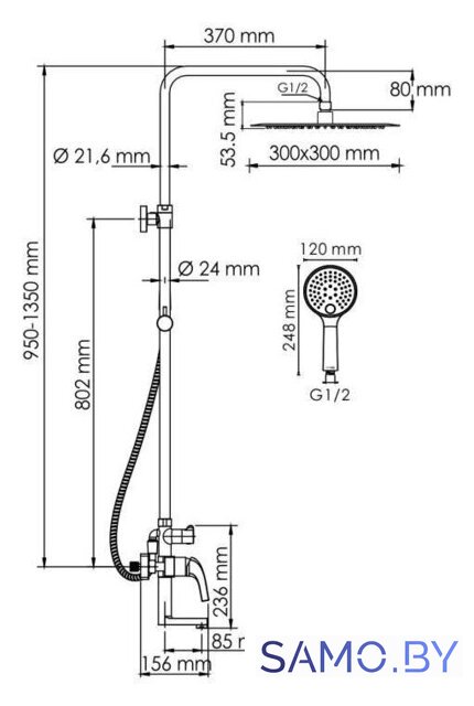 Душевая система  Wasserkraft A171.261.207.PG - Изображение №3 — Интернет-магазин samo.by