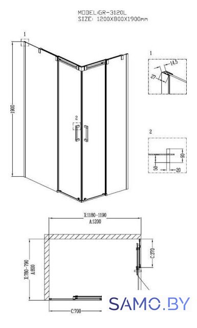 Душевой уголок Grossman Galaxy GR-3120L 120x80 - Изображение №3 — Интернет-магазин samo.by