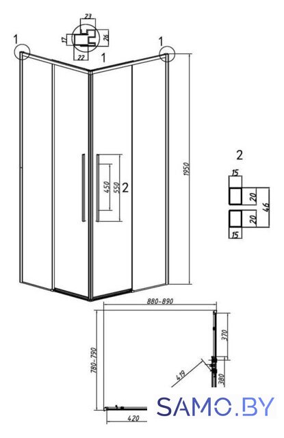 Душевой уголок Grossman Galaxy 90x80x195 300.K33.01.9080.42.00 (графит сатин/прозрачное стекло) - Изображение №11 — Интернет-магазин samo.by