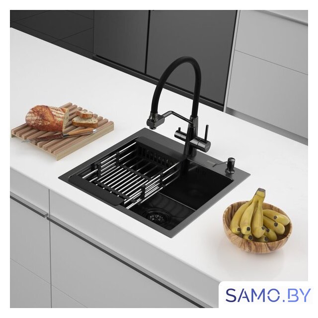 Кухонная мойка ARFEKA ECO AR мойка 500*500, коландер, дозатор BLACK DECOR MILLET GRAINS - Изображение №1 — Интернет-магазин samo.by