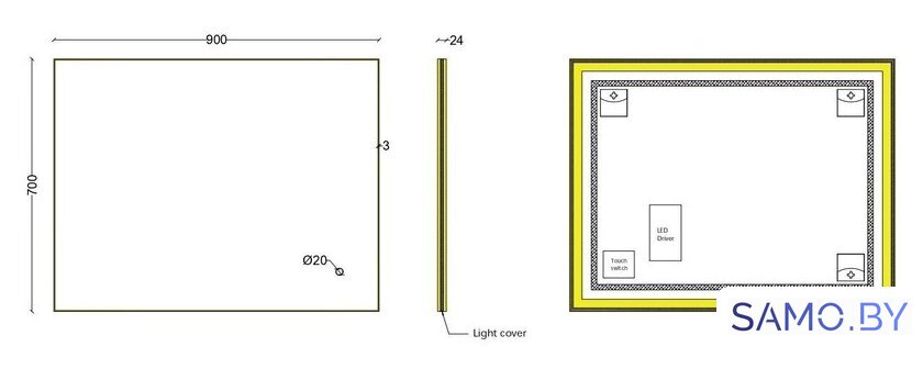  Roxen Зеркало Frida c подсветкой 510215-90 (90x70) в тонком металлическом профиле в цвете брашированное золото - Изображение №10 — Интернет-магазин samo.by