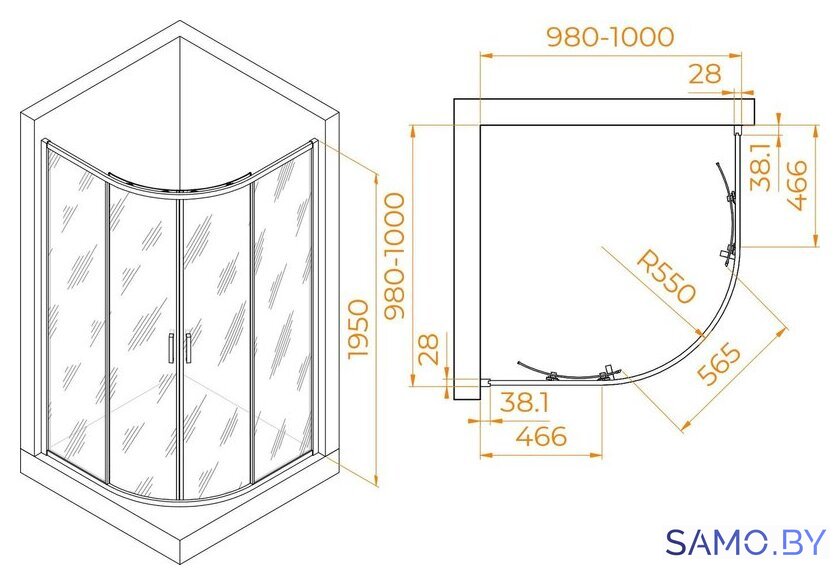 Душевой уголок RGW PA-52B 03085200-14 100x100 (черный/прозрачное стекло) - Изображение №2 — Интернет-магазин samo.by