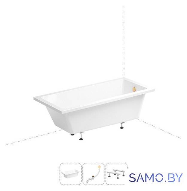 Ванна Wellsee FreeDom 180x85 231103008 (встраиваемая ванна белый глянец, ножки, сифон-автомат золото) - Изображение №1 — Интернет-магазин samo.by