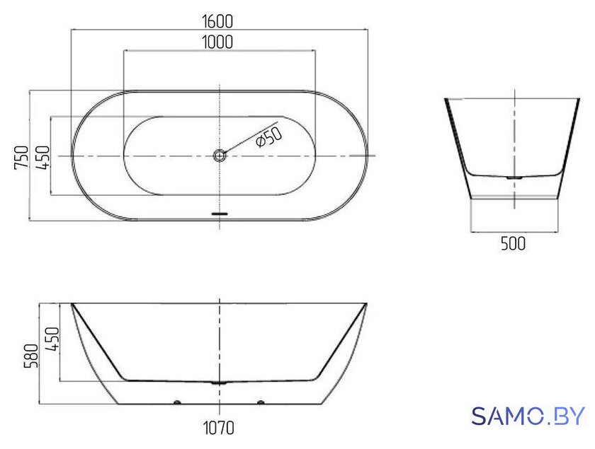Ванна Grossman GR-12501 160x75 (белый) - Изображение №4 — Интернет-магазин samo.by
