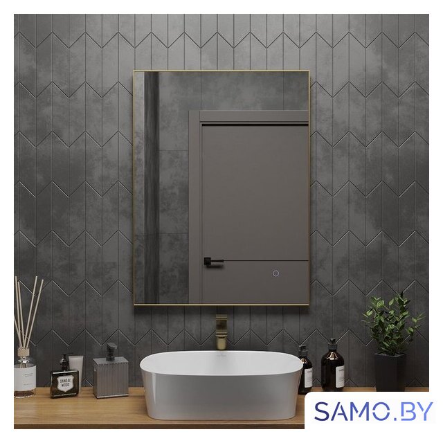  Roxen Зеркало Frida c подсветкой 510215-60 (60x80) в тонком металлическом профиле в цвете брашированное золото - Изображение №2 — Интернет-магазин samo.by