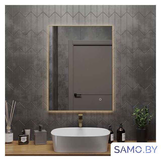  Roxen Зеркало Frida c подсветкой 510215-60 (60x80) в тонком металлическом профиле в цвете брашированное золото - Изображение №5 — Интернет-магазин samo.by