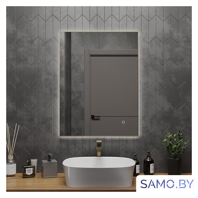  Roxen Зеркало Frida c подсветкой 510215-60 (60x80) в тонком металлическом профиле в цвете брашированное золото - Изображение №3 — Интернет-магазин samo.by