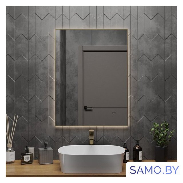 Roxen Зеркало Frida c подсветкой 510215-60 (60x80) в тонком металлическом профиле в цвете брашированное золото - Изображение №4 — Интернет-магазин samo.by