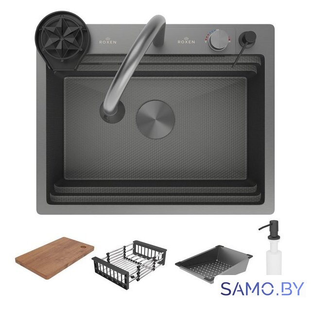 Кухонная мойка Roxen Stage Plus 560250-60-BS многофункциональная 8 в 1 (60*48/текстурный графит) - Изображение №3 — Интернет-магазин samo.by