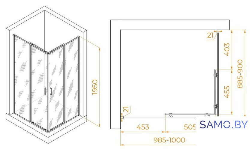 Душевой уголок RGW PA-040B 3508104090-14 90x100 (черный/прозрачное стекло) - Изображение №2 — Интернет-магазин samo.by