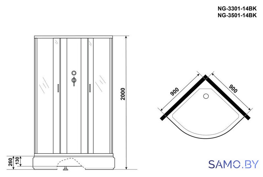 Душевая кабина Niagara NG-3501-14BK 90x90 - Изображение №3 — Интернет-магазин samo.by