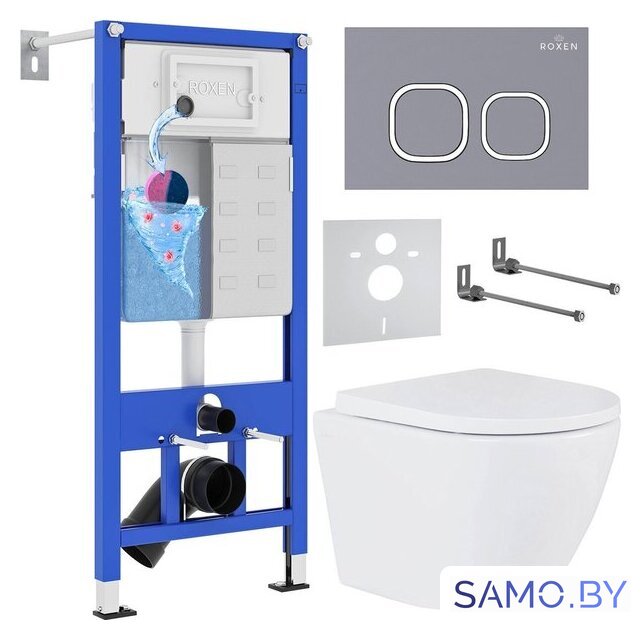 Унитаз подвесной Roxen Antares 530185-02 в комплекте с инсталляцией StounFix Dual Fresh 6 в 1 966352 (кнопка: серый бетон) - Изображение №1 — Интернет-магазин samo.by