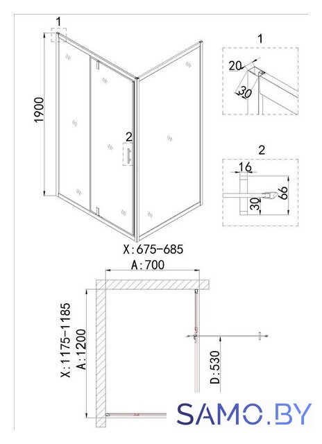 Душевая стенка Niagara NG-A70G 70x190 - Изображение №3 — Интернет-магазин samo.by