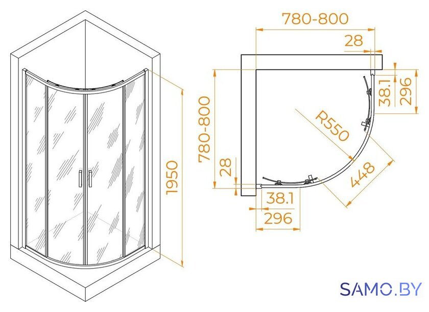 Душевой уголок RGW PA-52 03085288-11 80x80 (хром/прозрачное стекло) - Изображение №2 — Интернет-магазин samo.by