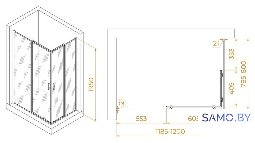 Душевой уголок RGW PA-040B 3508104082-24 80x120 (черный/матовое-сатинат стекло) - Изображение №2 — Интернет-магазин samo.by