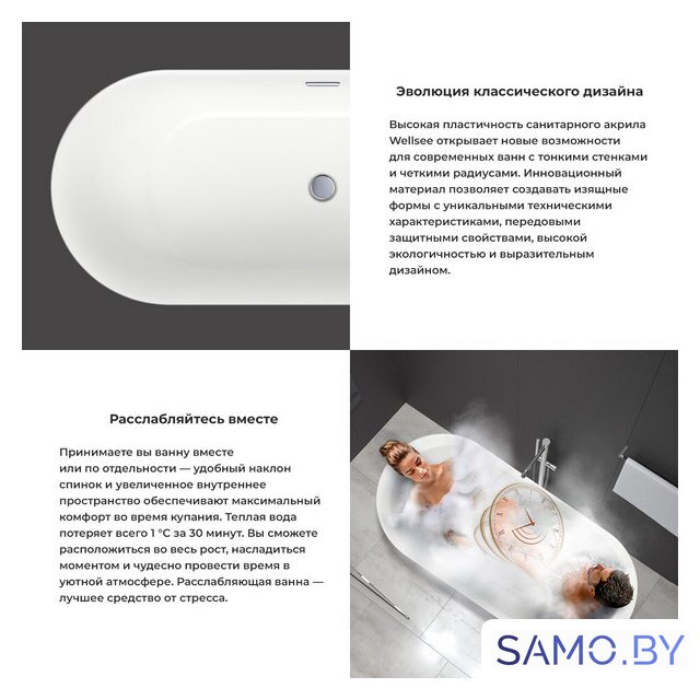 Ванна Wellsee Chic Riviera 179x84,5 236803003 (отдельностоящая ванна белый глянец, экран, ножки, сифон-автомат матовый черный) - Изображение №5 — Интернет-магазин samo.by