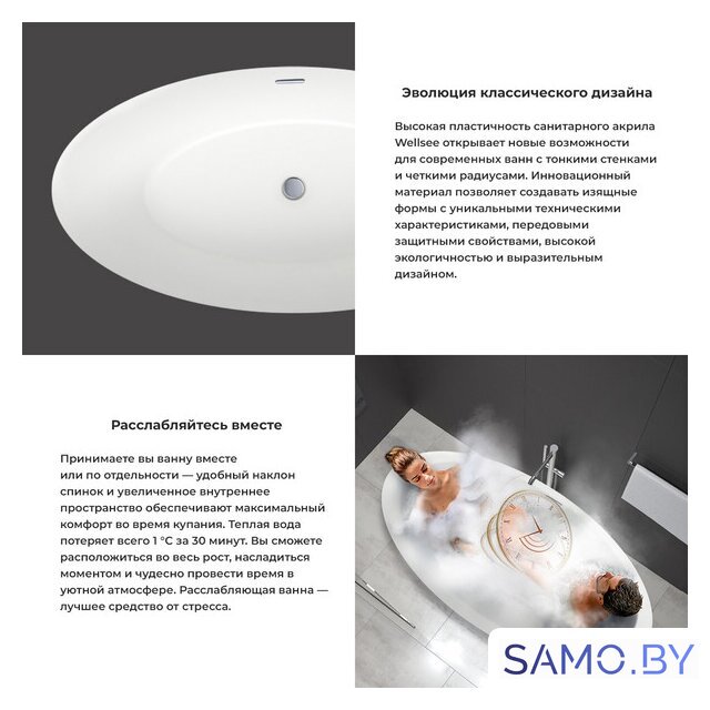 Ванна Wellsee L’univers 177,5x91 236401001 (отдельностоящая ванна белый глянец, экран, ножки, сифон-автомат хром) - Изображение №3 — Интернет-магазин samo.by