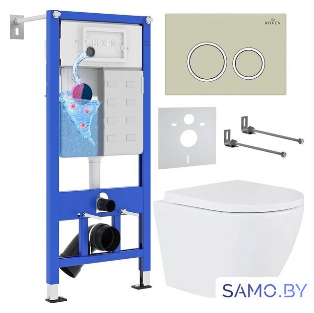 Унитаз подвесной Roxen Antares 530185-02 в комплекте с инсталляцией StounFix Dual Fresh 6 в 1 966195 (кнопка: бежевый) - Изображение №1 — Интернет-магазин samo.by