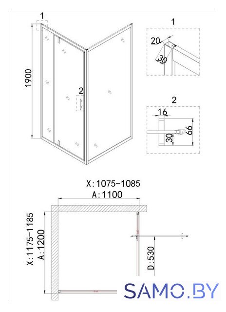 Душевая стенка Niagara NG-A110G 110x190 - Изображение №3 — Интернет-магазин samo.by