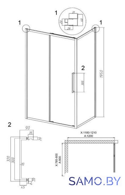 Душевой уголок Grossman Cosmo 120x80x195 120.K33.02.1280.32.00 (золото сатин/прозрачное стекло) - Изображение №10 — Интернет-магазин samo.by
