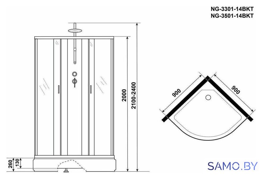 Душевая кабина Niagara NG-3501-14BKT 90x90 - Изображение №5 — Интернет-магазин samo.by