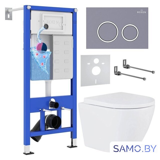 Унитаз подвесной Roxen Antares 530185-02 в комплекте с инсталляцией StounFix Dual Fresh 6 в 1 966055 (кнопка: серый бетон) - Изображение №1 — Интернет-магазин samo.by