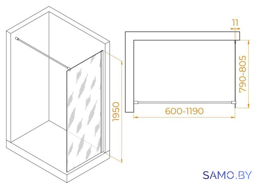 Душевая стенка RGW WA-002G 35100208-16 80 (золото/прозрачное стекло) - Изображение №2 — Интернет-магазин samo.by