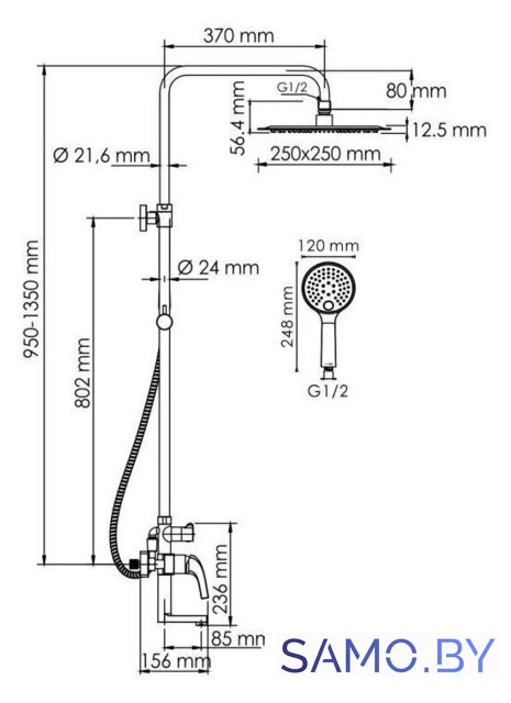 Душевая система  Wasserkraft A171.256.207.PG - Изображение №3 — Интернет-магазин samo.by