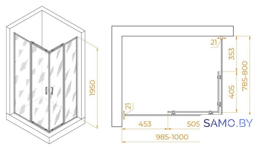 Душевой уголок RGW PA-040B 3508104080-14 80x100 (черный/прозрачное стекло) - Изображение №2 — Интернет-магазин samo.by