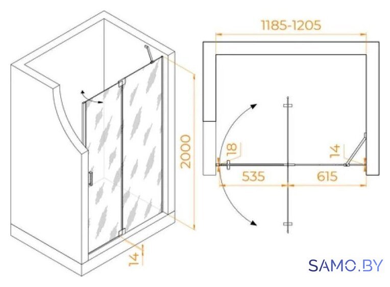 Душевая дверь RGW HO-014Gr 350601412-110 (серый/прозрачное стекло) - Изображение №2 — Интернет-магазин samo.by