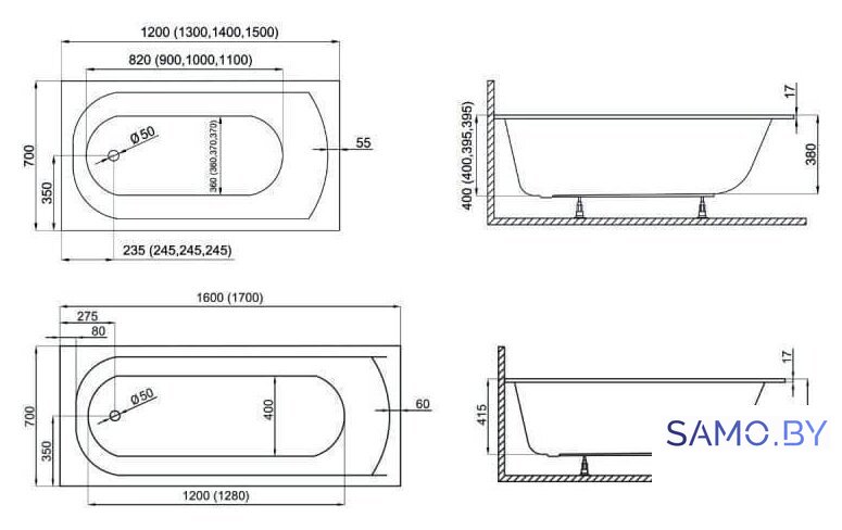 Ванна Polimat Classic Slim 150x70 (c ножками) - Изображение №3 — Интернет-магазин samo.by