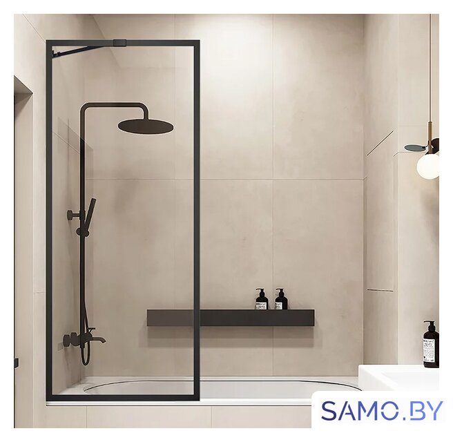 Стеклянная шторка для ванны Veconi 80x150 PL85B-80-01-C7 (стекло прозрачное/черный) - Изображение №1 — Интернет-магазин samo.by