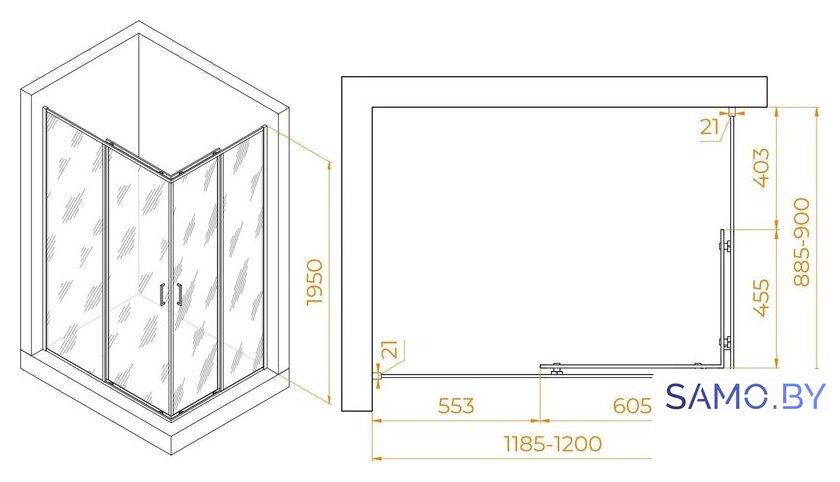 Душевой уголок RGW PA-040 3508104092-11 90x120 (хром/прозрачное стекло) - Изображение №2 — Интернет-магазин samo.by