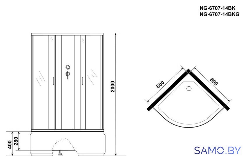 Душевая кабина Niagara NG-6707-14BK 80x80x200 - Изображение №3 — Интернет-магазин samo.by