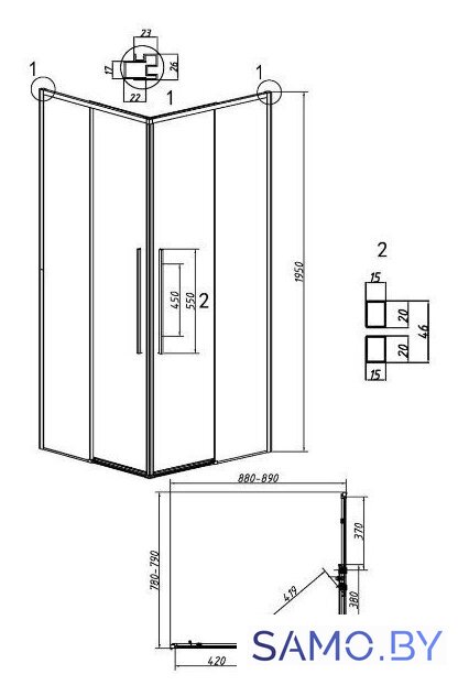 Душевой уголок Grossman Galaxy 90x80x195 300.K33.01.9080.21.00 (черный матовый/прозрачное стекло) - Изображение №11 — Интернет-магазин samo.by