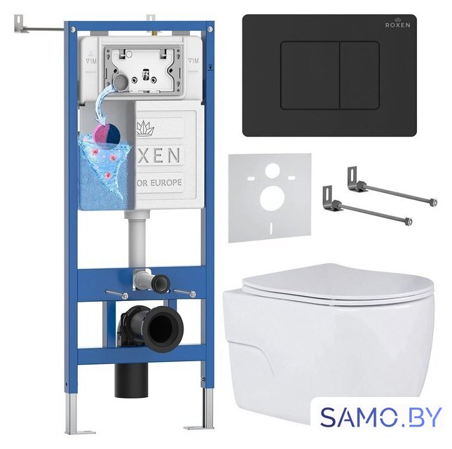 Унитаз подвесной Roxen Porto в комплекте с инсталляцией StounFix Dual Fresh 6 в 1 868603 (кнопка: оружейная сталь матовая) - Изображение №1 — Интернет-магазин samo.by