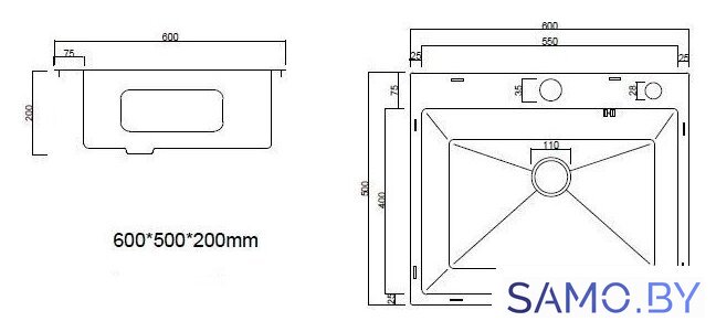 Кухонная мойка ARFEKA Eco AR 600*500 Black PVD Nano Decor Millet Grains - Изображение №3 — Интернет-магазин samo.by